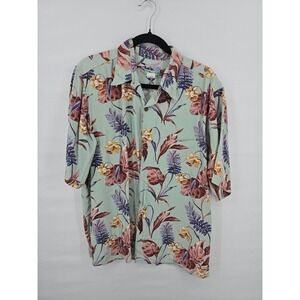 Reyn Spooner Hawaiian Shirt Mens Large Sage Green Floral Rayon Button Up Hawaii